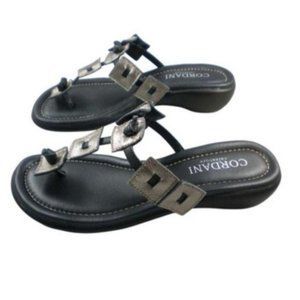 New Cordani Leather Metallic Silver Square Sandals Size 41 11 Thongs Artistic